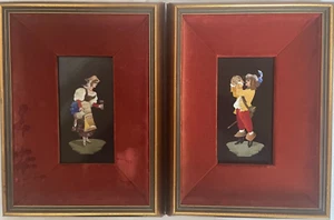 Pietra Dura Pair of 19th Century Plaques: Cavalier and a Tavern Maid - Picture 1 of 4