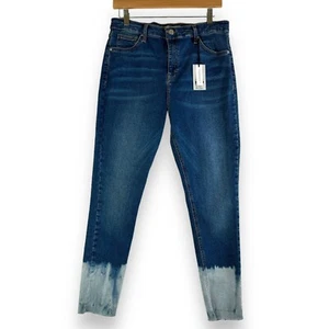 Topshop Womens Jeans 34x30 Acid Wash Dip Moto Jamie High Waist Ankle Grazer NEW - Picture 1 of 14