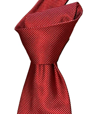 Gravata masculina de seda 3,5 pol. tecida feita à mão BRIONI vermelha com pindots brancos US$ 295 nova com etiquetas - Imagem 1 de 4