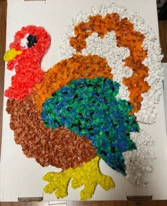 THANKSGIVING TURKEY MELTED PLASTIC POPCORN HANGING WALL DECORATION 15" VINTAGE - Picture 1 of 2