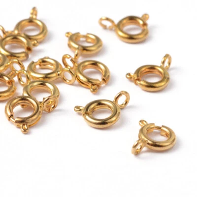 20x Golden Tone Jewelry Components Brass Spring Ring Clasps Jewelry Findings 6mm - Image 1 of 3
