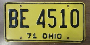 1971 VITAGE OHIO LICENSE PLATE BE 4510 -- YELLOW - Picture 1 of 2