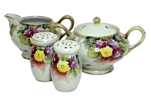 Vintage TE-OH Nippon Creamer & Sugar Bowl Salt & Pepper Japan Porcelain Set 4 - Picture 1 of 9
