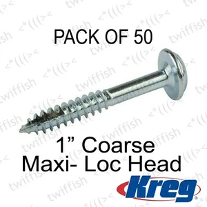 KREG - ZINC POCKET HOLE SCREWS MAXI-LOC HEAD COARSE 25MM 1" SPS-F100-50 EUR - Picture 1 of 1