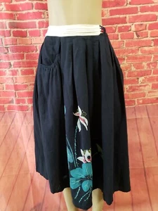 Gene Ewing Bis Vintage Women's Skirt Sz M Navy blue Boho Pleated Elastic waist - Picture 1 of 9