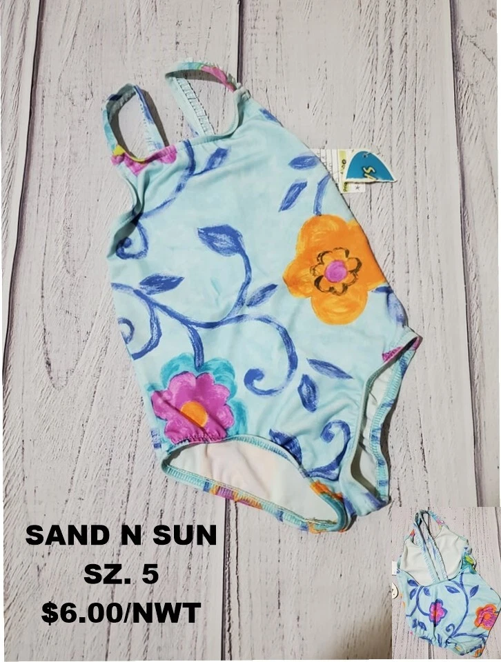 GIRLS SZ. 5 NWT SAND N SUN BLUE FLORAL ONE PIECE SWIMSUIT - Image 1 of 1
