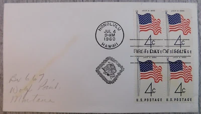 First Day Issue July 4 1960 Honolulu Hawaii Flag Vintage Stamp Envelope Cover - Image 1 of 4