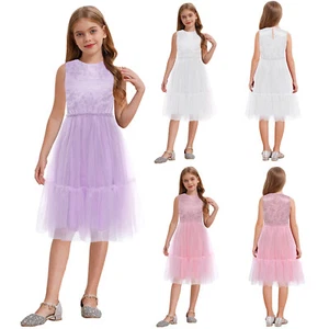 Kids Girls Tiered Tulle Dress Pleasant Flower Dress Stylish Pageant Dress - Picture 1 of 40