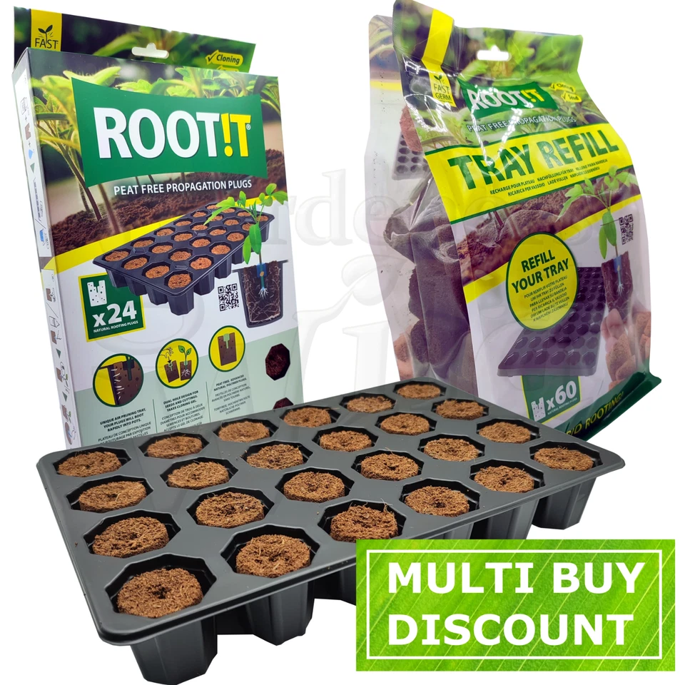 ROOT!T Dry Peat Free 24 Cell Propagation Tray | 60x Refill, Seed & Cutting Plugs - Image 1 of 1