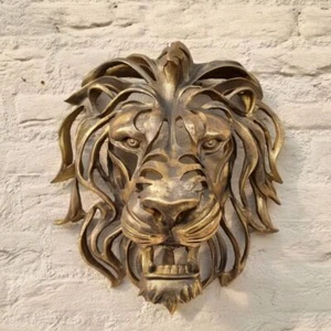 Large Lion Head Wall Mounted Art Sculpture Gold Resin Lion Head Art Luxury Decor - Picture 1 of 11