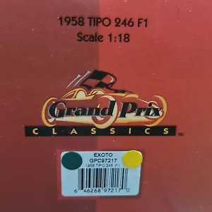 1:18 Exoto 1958 Tipo 246 F1 #34 rosso pressofuso GPC97217 - Foto 1 di 16