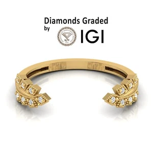 Fede Nuziale Donna Oro 14K Oro 14K VS1/G Diamante Coltivato in Laboratorio Certificato IGI 0,05 Ct - Foto 1 di 10