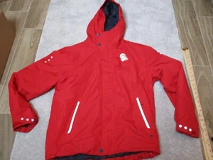 Giacca Chick Fil A taglia media rossa con cappuccio zip e bottoni antivento impermeabile - Foto 1 di 9