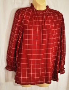 women's 3/4 sleeve cranberry red & white dressy blouse size small - Picture 1 of 10