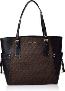 Michael Kors Women's Large Voyager Tote Travel Luggage Handbag Black Brown - Picture 1 of 10