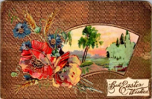 AK Ostern Goldfolie Blumen BLÜTEND geprägt - Bild 1 von 2