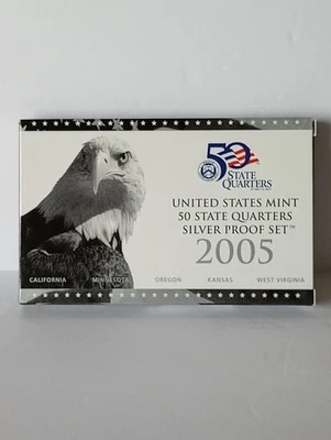 2005-S US Mint 50 State Quarters Silver Proof Set COA OGP 2005 Uncirculated  - Image 1 of 4
