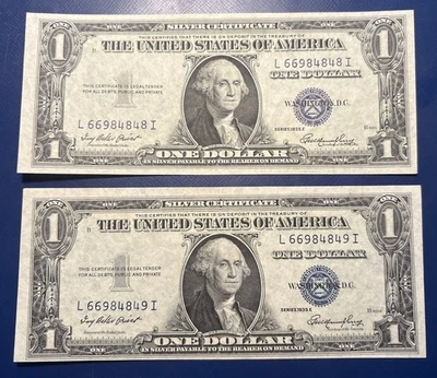 (2) 1935 E Silver Certificates w/ Sequential Serial Numbers $1 *Nice Condition* - Image 1 of 2