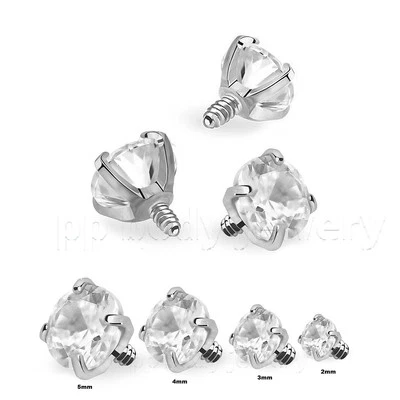 2 piezas. Juego de puntas redondas de circonita cúbica roscadas internamente de acero 16G parte superior dérmica y labret Foto 1 de 2