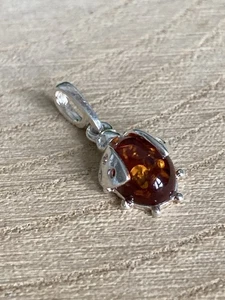 Baltic Amber Ladybird Pendant Sterling Silver 925 Cognac Gemstone Ladybug - Picture 1 of 4