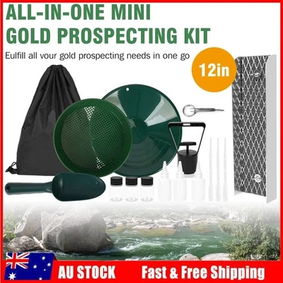 Gold Panning Kit With Sluice Box 12" Aluminum Gold Mining Equipment 16 PCS Hot - image 1 of 4