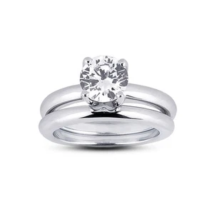 3/4ct D VS2 Round Natural Certified Diamond 14k  Classic Ring with Matching Band - Picture 1 of 3