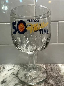 “50 Years of Miller Time” Thumb Print Stemmed Beer Goblet 6” Tall/14 fl oz, NOS - Picture 1 of 5
