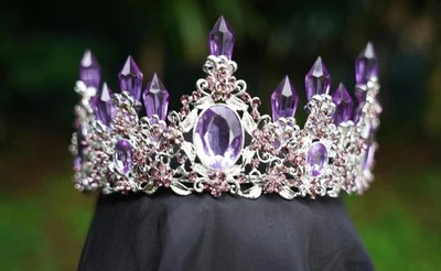 Фиолетовая хрустальная тиара свадебный шип корона подарок на день рождения свадьбу диадема аметист - Изображение 1 из 4