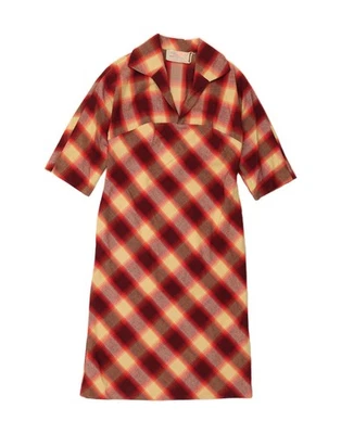 Vestido maxi feminino vintage Reino Unido 12 médio xadrez vermelho JT04 - Imagem 1 de 3