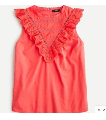 J Crew Eyelet Ruffle Front Tank Sleeveless SZ XXS Sleeveless Shirt Raspberry Red - Image 1 of 4