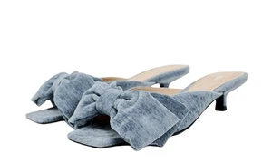 Zara Blue Ribbon Velvet Kitten Heel Mules Women's Size 41 EU, 10 US NWOT - Picture 1 of 19