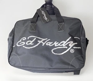 Ed Hardy Logo Duffel Bag Black Travel Gym Shoulder Carryall NWT Y2K Revival - Picture 1 of 8