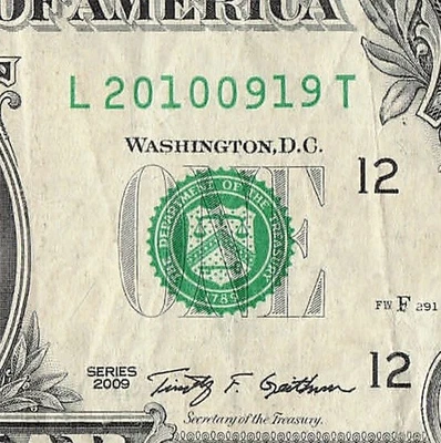 SEP 19 2010 Birthday Fancy Serial Number Date Note One Dollar Bill 09 19 2010 - Image 1 of 4