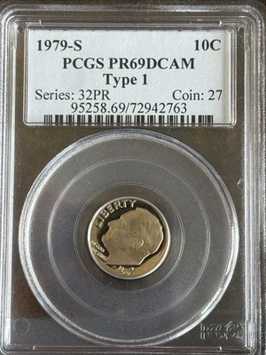 1979-S 10C Roosevelt Dime Proof PCGS PR69DCAM Proof Cameo Type 1 - Image 1 of 4
