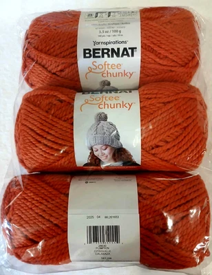 Bernat Softee Chunky Yarn Lot of 3 Skeins PUMPKIN Orange #6 Super Bulky - Image 1 of 2