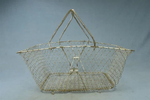 Antique LARGE WIRE GROCERY FARMERS MARKET GATHERING BASKET COLLAPSIBLE #04797 Cover