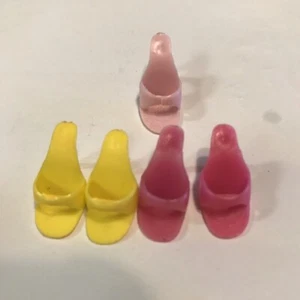 Vintage Barbie Doll Shoes Yellow Pink Heels Open Toe Taiwan 2 Pairs +1 - Picture 1 of 6