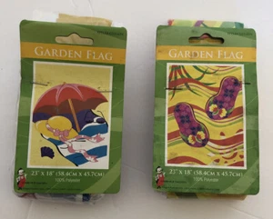  BEACH & FLIP FLOPS TIME  YARD FLAGS GARDEN Banners 23" x 18" You get 2 FLAGS - Picture 1 of 3