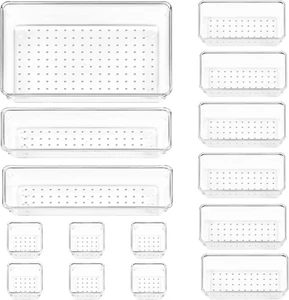 15 PCS Clear Plastic Drawer Organizers Set, 4-Size Versatile Bathroom and Vanity - Picture 1 of 11