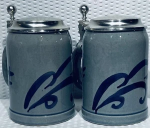 Lot Of 2 ~ Vintage West Germany Beer Stein Stoneware Lidded .5 L Liter ~ MINT!! - Picture 1 of 12
