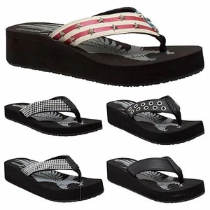 8663, 8594 Rid Tecs, Women's Black With American Flag, Thong Sandal - Picture 1 of 15