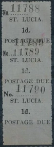 St. Lucia Postage Dues Strip of 3 SG D1 Varieties D1c, D1d, Dle 11788-11790 - Picture 1 of 2