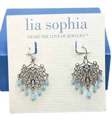 Pendientes araña filigrana Lia Sophia "Paisaje marino" plata con cuentas de resina azul Foto 1 de 4