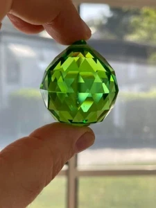 GREEN CHANDELIER CRYSTAL BALL Faceted Sphere Sun Catcher Prism Part K9 40mm - Picture 1 of 5