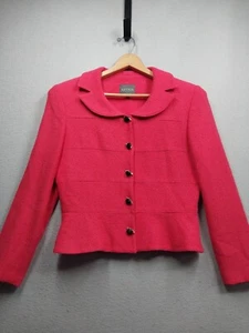 Kay Unger Blazer Jacket Womens 14 Pink Bouckle Flowers Button Wool Made In USA - Picture 1 of 7