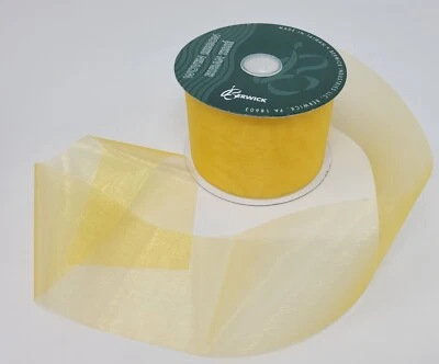 NEW Berwick Gold Misty Sheer Nylon Woven Floral Craft Ribbon 2-1/2" x 25 YDS - Image 1 of 3