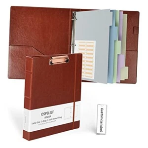 3 Ring Binder with Clipboard 1 Inch Leather Letter Size - 1 Inch Reddish Brown - Picture 1 of 7