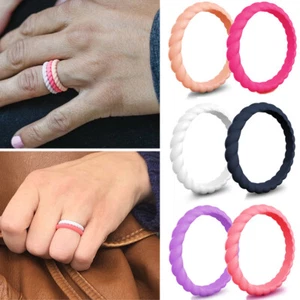 Women Silicone Wedding Engagement Ring Flexible Rubber Band Gym Sports Size4-10∆ - Picture 1 of 29