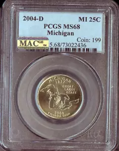 2004 D MICHIGAN STATE QUARTER PCGS MS 68 MAC QUALITY✔️ - Picture 1 of 2