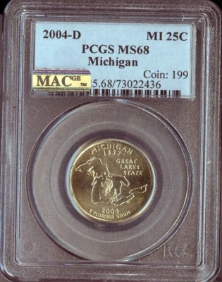 2004 D MICHIGAN STATE QUARTER PCGS MS 68 MAC QUALITY✔️ - Image 1 of 2